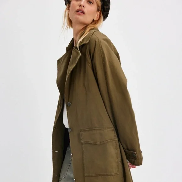Free People Green Trench Coat Classic Style - Picture 3 of 8